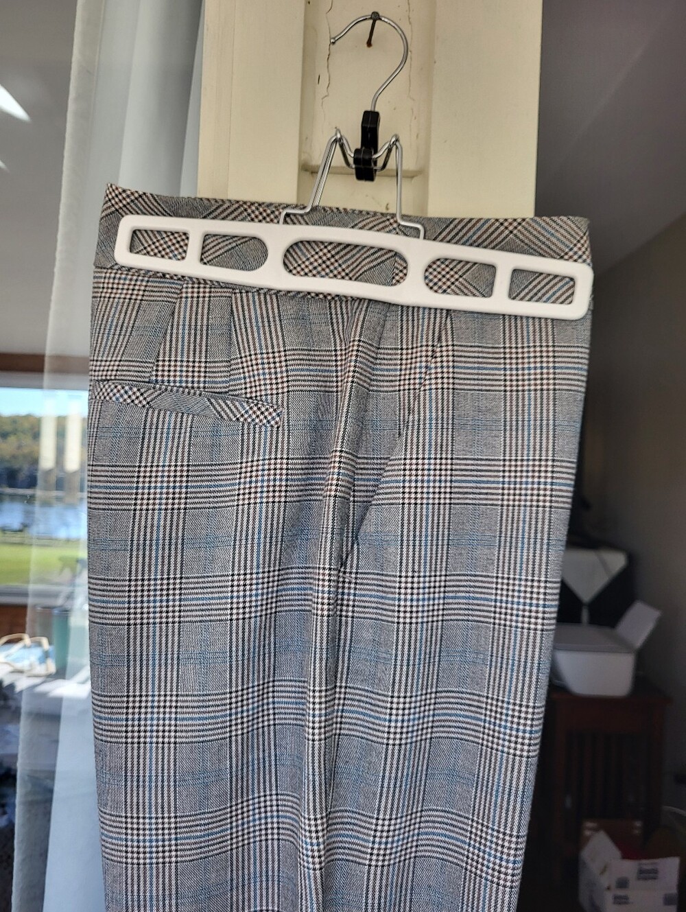 RW&CO. Gray and Blue Plaid Dress Pants